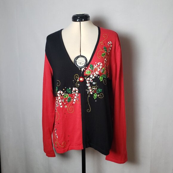 VTG 90s Jack B. Quick Holiday Embellished Festive Embroidered Cardigan XL - Picture 1 of 14